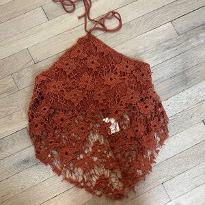 Free People Terracotta Crochet Halter Top